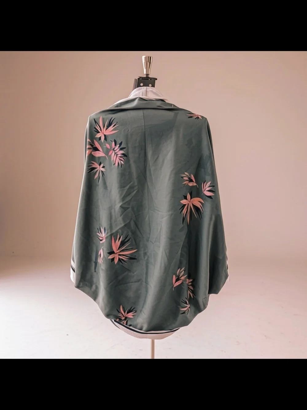 A.n.d. Elegant Green/Grey And Pink Floral Satin Shawl - free Size
